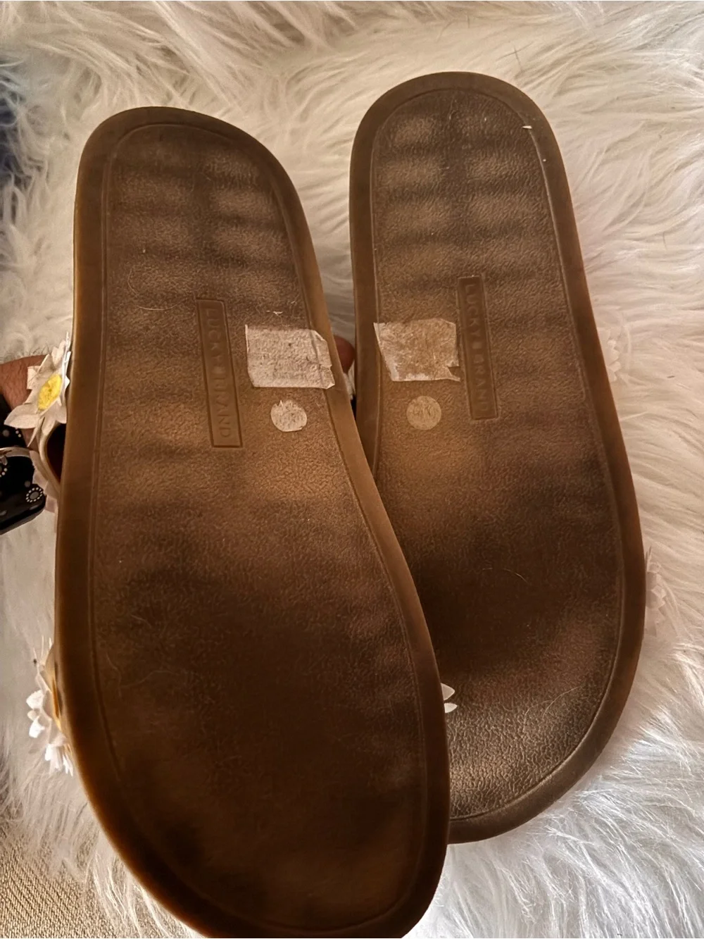 Lucky Brand White and Yellow Daisy Double-Strap Slide Sandals